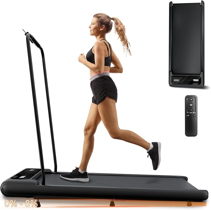 Walking Pad with Handle Bar, 2.5HP Treadmill with Handle, Portable Under Desk Treadmill for Home Office Use, Adjustable Incline, Large LED Display, Remote Control-StrideForce Fitness