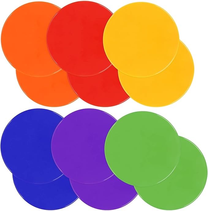 Poly Spots Spot Markers for Gym Floor 9inch 10inch 12/18/24/36 Pcs Flat Cones Non-Slip Rubber Floor Dots Circles for Kids Sports Soccer Basketball Agility Training Dance Classroom