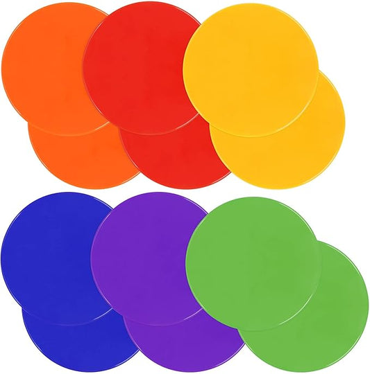 Poly Spots Spot Markers for Gym Floor 9inch 10inch 12/18/24/36 Pcs Flat Cones Non-Slip Rubber Floor Dots Circles for Kids Sports Soccer Basketball Agility Training Dance Classroom