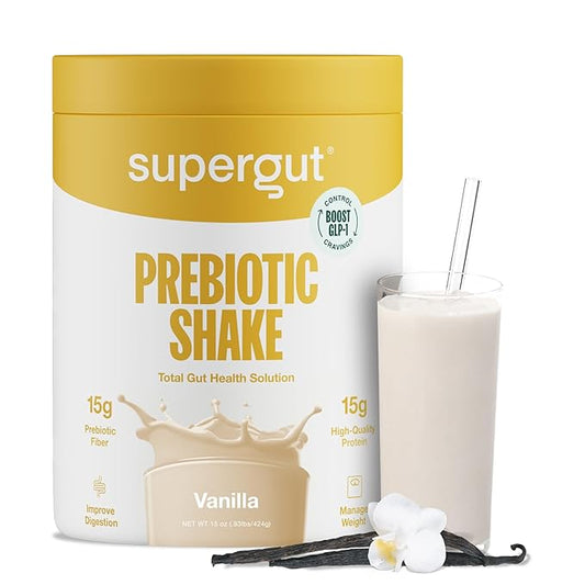 Supergut GLP-1 Boosting Prebiotic Shakes, Vanilla – Gut Healthy Meal Replacement with 15g Fiber, 15g Protein & 5g Net Carbs - Keto Friendly - 8 Servings-StrideForce Fitness