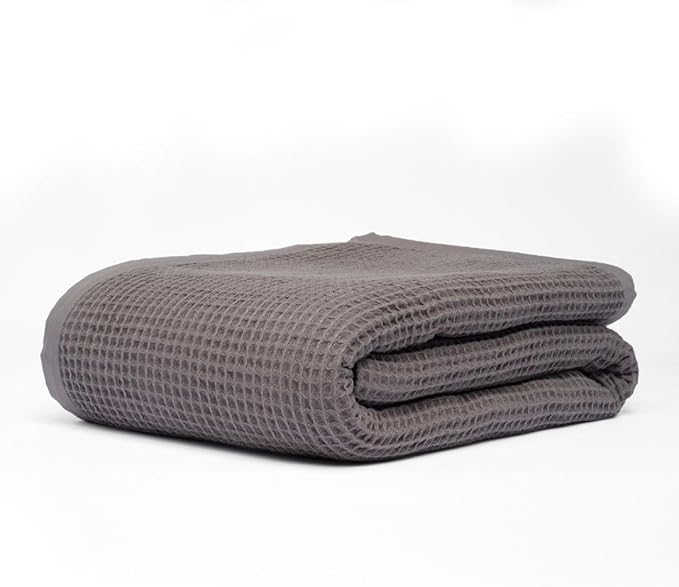 GOTS Certified Organic Cotton Waffle Weave Blanket, King Bed Blanket,108"X90" Cozy Throw Blanket for Couch, Modern Home Decor, Throw Blankets,Waffle Blanket, Soft Bed Blankets -Charcoal Grey-StrideForce Fitness