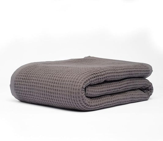 GOTS Certified Organic Cotton Waffle Weave Blanket, King Bed Blanket,108"X90" Cozy Throw Blanket for Couch, Modern Home Decor, Throw Blankets,Waffle Blanket, Soft Bed Blankets -Charcoal Grey-StrideForce Fitness