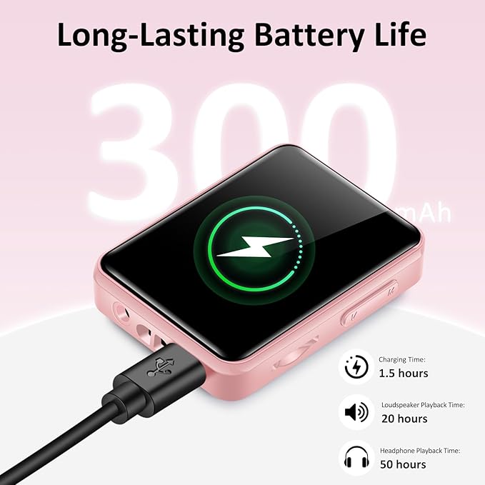 MP3 Player with Bluetooth, 32GB Portable Bluetooth MP3 Player for Kids, 1.8 inch Music Player with Speaker, FM Radio, Voice Recorder, Supports Expanded Up to 512GB(Pink)-StrideForce Fitness