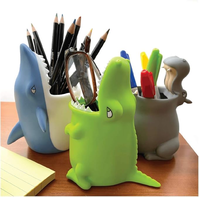 Kids Toothbrush Holder Toothbrush Organizer – Durable Silicone Animal Tooth Brush Holder – Easy to Clean Toothbrush and Toothpaste Holder – Toothbrush Holders for Bathrooms by Lily’s Home - Shark