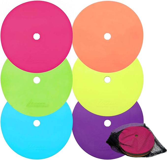 LEZER 9 Inch Flat Cones, Spot Markers, Soccer Cones, Field Court Markers, Sit Spots, Flat Discs, Soccer Training Equipment, Agility Practice, Football, Made in Taiwan-StrideForce Fitness