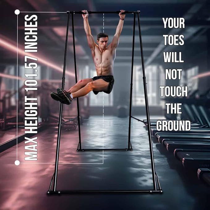 KT TOES DON'T TOUCH GROUND Foldable Free Standing Pull Up Bar Stand Sturdy Power Tower Workout Station For Home Gym Strength Training Adjustable Pullup Fitness Equipment Multifunctional Exercise Rack-StrideForce Fitness