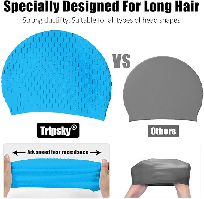 Tripsky Silicone Swim Cap,Comfortable Bathing Cap Ideal for Curly Short Medium Long Hair, Swimming Cap for Women and Men, Shower Caps Keep Hairstyle Unchanged…-StrideForce Fitness