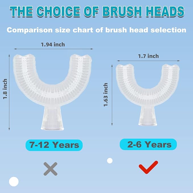 Kids U-Shaped Electric Toothbrush, Automatic Massage Toothbrush with U-Type, Cartoon Modeling Toothbrush with Three Types of Brush Heads,Battery Operated,Small for 2-6 Years,Yellow,1 Pack