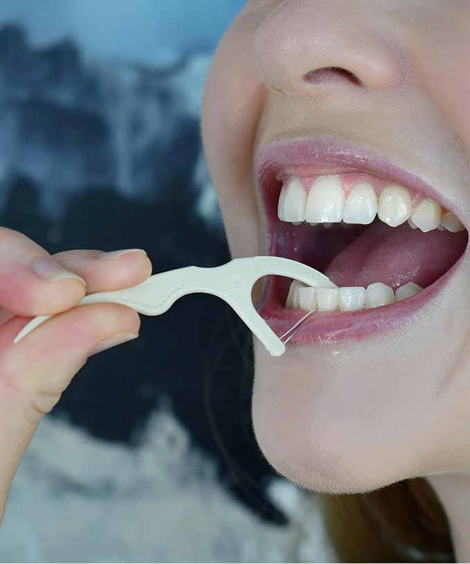 Floss Picks Biodegradable (100pcs) - Plant Based Dental Floss Picks, Natural Flossers for Adults & Kids, Nontoxic Vegan Tooth Pick Flossers & Eco Floss Sticks - Double Thread Charcoal