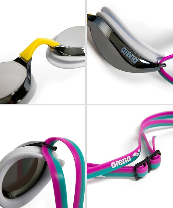 ARENA Unisex Python Racing Swim Goggles for Men and Women Anti-Fog No Leak Max Comfort Dual Strap, Mirror/Non-Mirror Lens-StrideForce Fitness