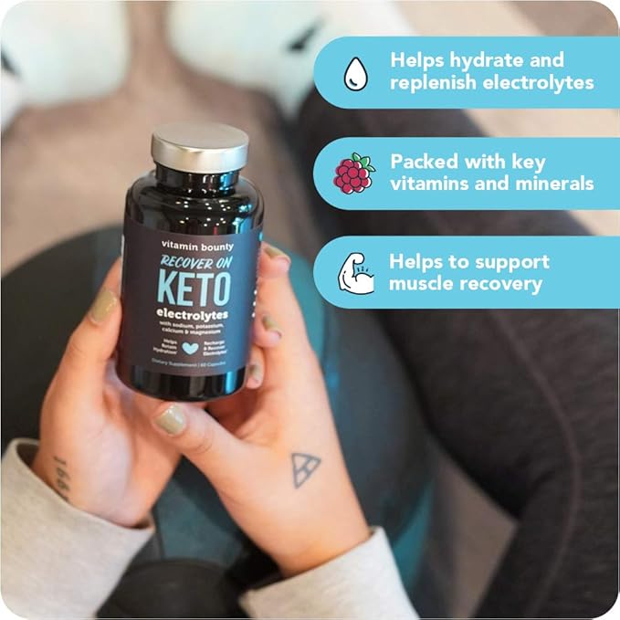 Vitamin Bounty Recover On Keto Electrolytes - Keto Supplements, Electrolytes Pills, Electrolyte Supplement, Keto Vitamins, Sugar Free Hydration, Boost Energy, GLP 1 Support- 60 Capsules-StrideForce Fitness