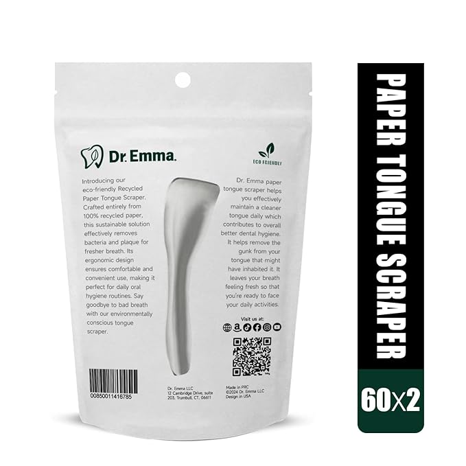 Dr. Emma Tongue Scraper, 120 Count, Disposable Tongue Cleaner for Adults, Paper Hygienic Scraper, Clean Tongue, Promote Fresh Breath (Pack of 2)