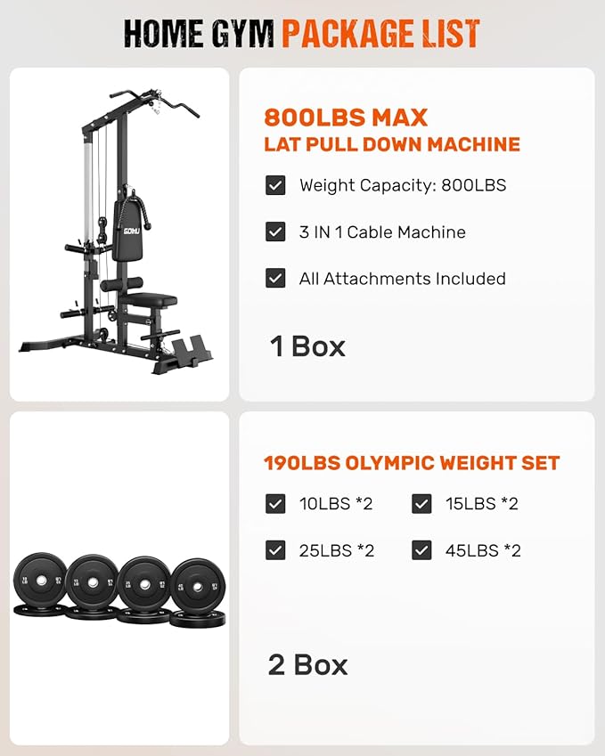 LS01 LAT Pulldown Machine, LAT Row Cable Machine with AB Crunch, LAT Tower with Cable Row Attachments, 3 in 1 Pulley Stations for Home Gym-StrideForce Fitness