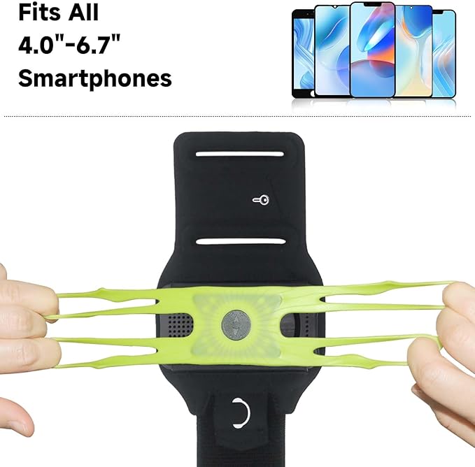 Wristband Phone Holder for Running, 360°Rotation & Detachable Sports Armband with Key Holder for iPhone 16/15/14/13/12/Pro/Pro Max/XS/XR/X/8/7/6/Plus, Fits 4.5-7 Inch Smartphones (Green)-StrideForce Fitness