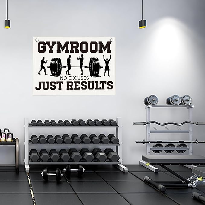 Gym Room No Excuses Just Results Gym Motivational Wall Art Banner Dorm Posters Gifts for Guys Men Women Gym Flag Decor for Home Gym Bedroom Workout Room 30x20 Inchs-StrideForce Fitness