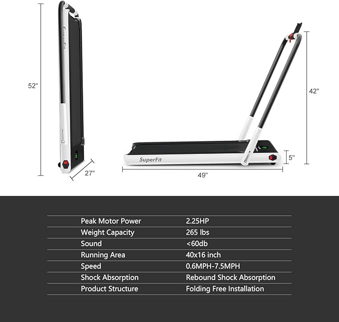 GYMAX Walking Pad, 2 in 1 Free Installation Under Desk Treadmill with Smart App, Remote Control & LED Display, 2.25HP Foldable Portable Compact Running Machine for Small Spaces Home Office-StrideForce Fitness