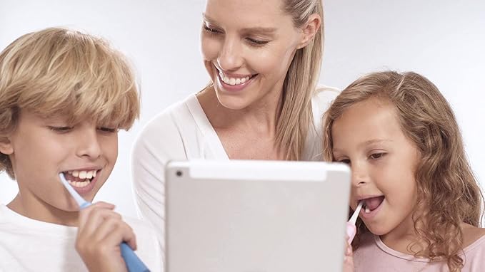 Blu Smart Bluetooth Enabled Kids Toothbrush with Live Tracking App to Teach Children Healthy Brushing Habits, Share Results with Your Dentist, Wireless Rechargeable Electric (Pink)