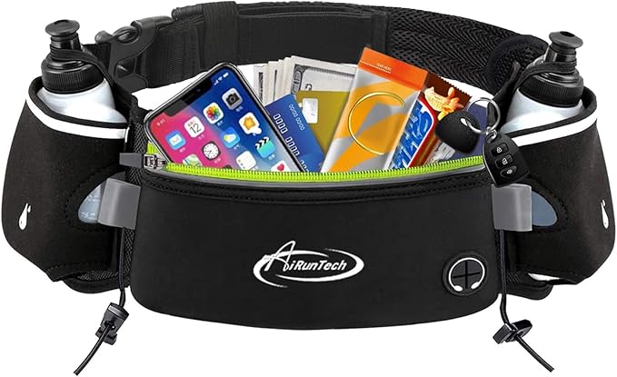 AiRunTech Hydration Running Belt with Water Bottle, Running Fanny Pack for Phone and Wallet Holder, Running Bag Runners Essentials Accessories Marathon Triathlon Walking Jogging Gear Gift-StrideForce Fitness