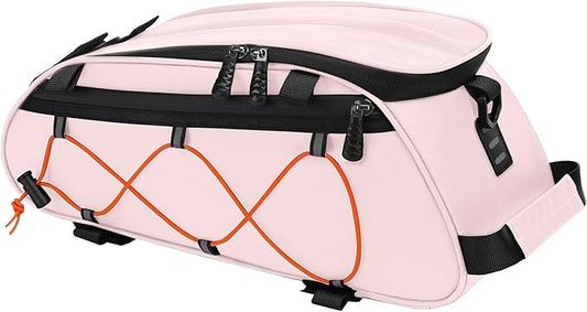 MOSISO Bike Rack Bag with 2 Removable Panniers, Waterproof Bike Trunk Cooler Storage Handbag Insulated Bicycle Rear Seat Pouch, Bicycle Storage Saddle Shoulder Bag Cycling Luggage Pouch, Pink-StrideForce Fitness