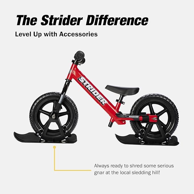 Strider 12??Snow Skis Set - Transform Balance Bike into Sled - Fits All Our 12??Balance Bikes - For Kids 1 to 4 Years - Tool-Free Assembly-StrideForce Fitness