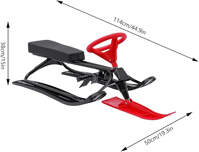 Snow Racer Sled for Kids, Dual Brakes Snowmobile Sled Ski with Steering Wheel, Snow Sledge for Skiing, Ice Skating, Sand Skating, Single Rider 45 x 20 x 15 inches-StrideForce Fitness