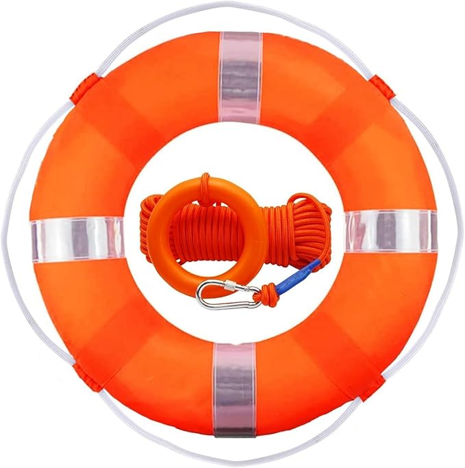 Lifebuoy Set 20Inch Life Preserver Ring and Water Floating Lifesaving Rope 98.4FT,Swim Foam Buoy,Swimming Pool Safety Throwing Ring with Perimeter Rope,Throwable Flotation Device-StrideForce Fitness