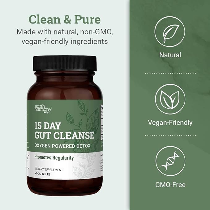 15 Day Gut Cleanse Detox For Women and Men - Vegan, Non-GMO Ingredients For Waist Loss and Constipation Relief With A 15 Day Cleanse Gut Support Without Cramping, As Seen On TikTok (60 Capsules)-StrideForce Fitness