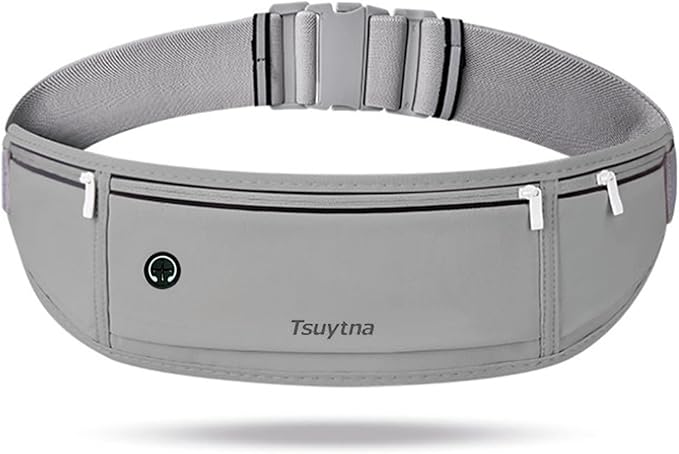 Running Belt for Women & Men - Slim Phone running belt with Water-Resistant Phone Holder, 3 pockets Adjustable Waist Strap, Reflective Safety Design for Running, Hiking, Travel，Fitness (Grey)-StrideForce Fitness