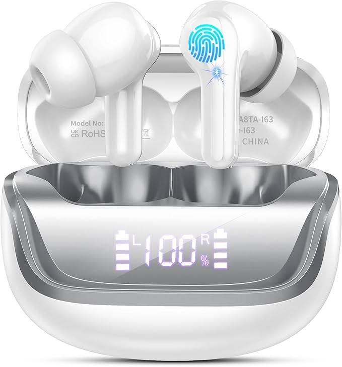 Wireless Earbuds, Bluetooth 5.4 Headphones Deep Bass Stereo, in-Ear Earphones with ENC Noise Canceling Mics, 45H Playtime Ear Buds Dual LED Display, IP7 Waterproof Wireless Headphones for Android iOS-StrideForce Fitness