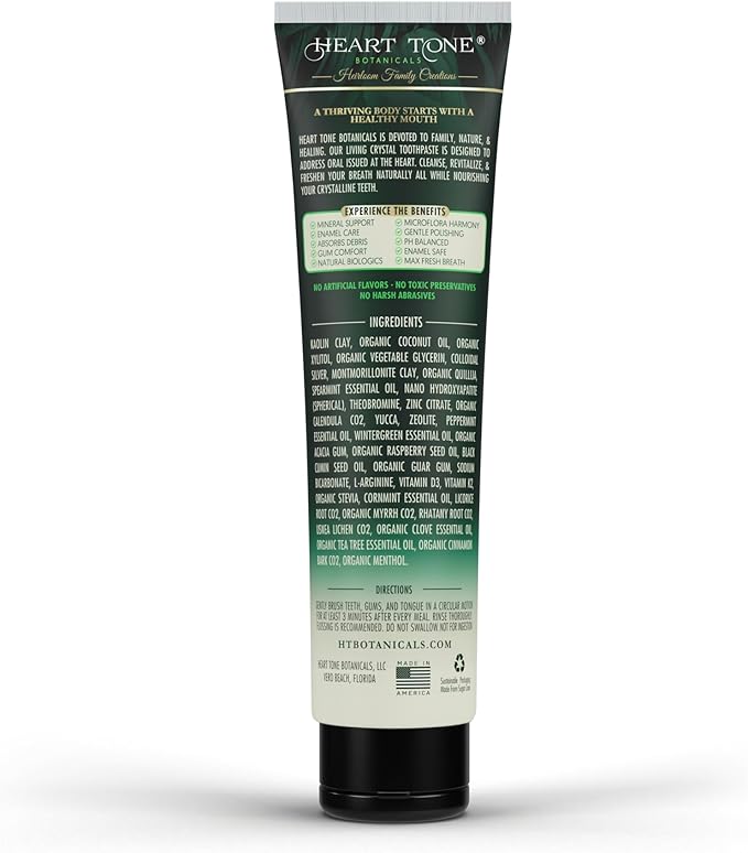 Living Crystal Toothpaste | Fluoride Free | Natural & Remineralizing Hydroxyapatite Toothpaste | Sensitive Teeth | Theobromine, Strengthens Enamel | Minty Fresh