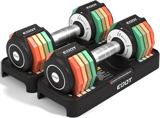 Adjustable Dumbbells Set/Single, 12.5LB/22.5LB/55LB 5 in 1 Free Adjustable Dumbbell Set with Anti-Slip Handle & Rainbow-colored Weight Plates for Home Gym, Weight Set for Women Men-StrideForce Fitness
