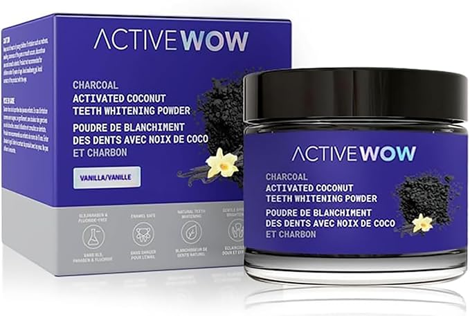 Active Wow Activated Coconut Powder – Whitening Toothpaste Powder, Fluoride-Free, Sulfate & Paraben-Free, Vanilla Flavor