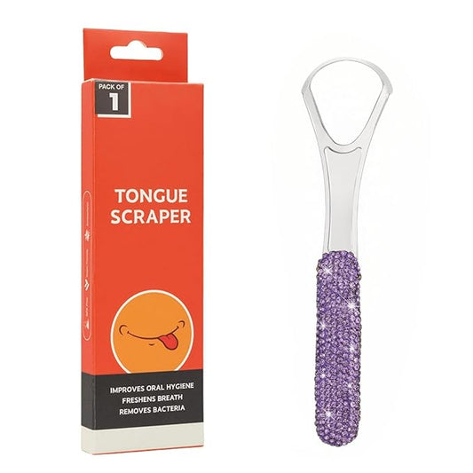 Tongue Scraper Bling Metal Tongue Cleaner for Adults & Kids Diamond Stainless Steel Tongue Scrubber for Oral Care & Hygiene(Purple)