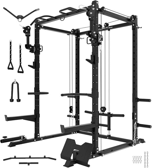 Eonfit E2 Power Cage，1500LB Squat Rack with Cable Crossover System.Multi-Function Power Rack for Home Gum.All-in-One Squat Rack with More Training Attachments-StrideForce Fitness