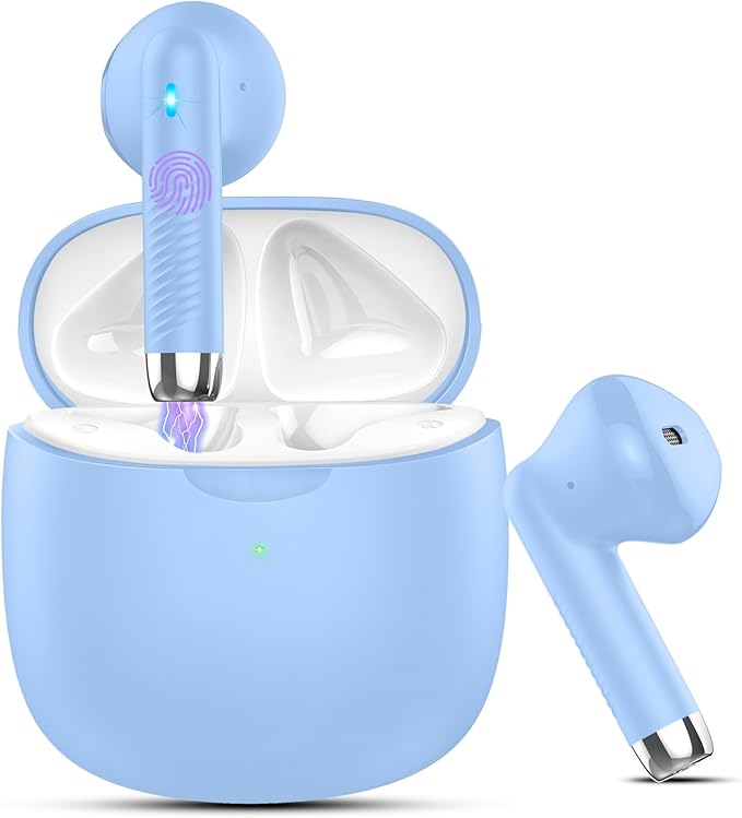 Wireless Earbuds, Bluetooth 5.4 Headphones in Ear with Noise Cancelling Mic, Bluetooth Earbuds Stereo Bass, IP7 Waterproof Sports Earphones, 32H Playtime USB C Charging Buds Light Blue for Android iOS-StrideForce Fitness