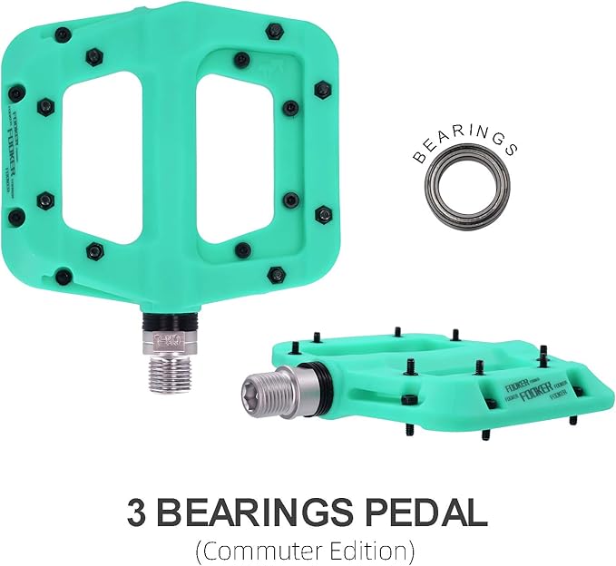 FOOKER MTB Pedals Mountain Bike Pedals 3 Bearing Non-Slip Lightweight Nylon Fiber Bicycle Platform Pedals for BMX MTB 9/16"-StrideForce Fitness