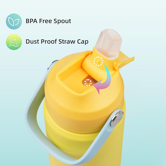 Insulated Water Bottle with Straw Lid,12 oz Stainless Steel Vacuum Metal Bottle with Silicone Handle,Yellow-StrideForce Fitness