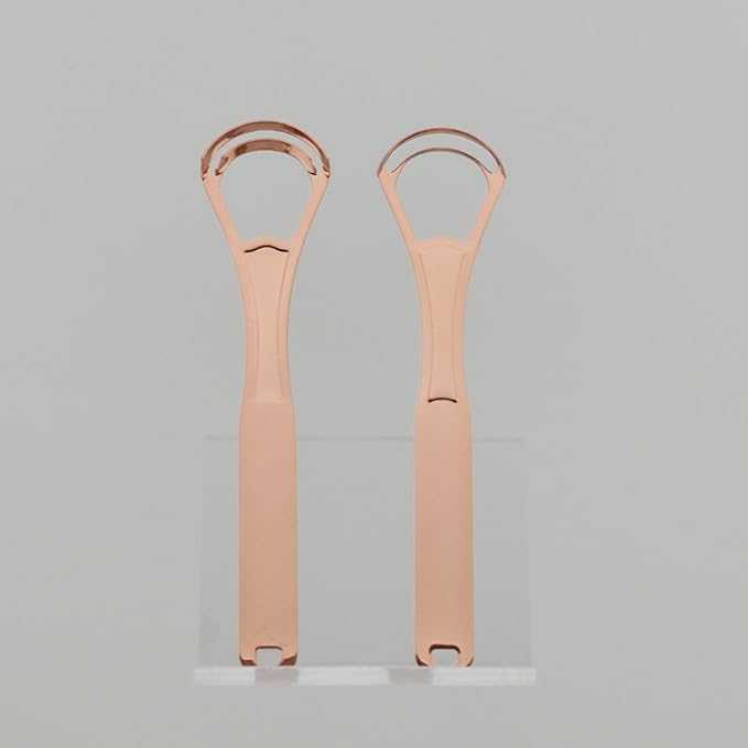 2PCS Tongue Scraper Cleaner Brush Wide-head Double Blades Scrapers For Oral Care, Rose Gold Color