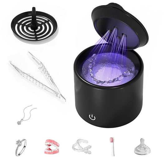 Ultrasonic Retainer Cleaner, 48kHz Denture Cleaner, Retainer Cleaning Machine for Denture, Retainer, Aligner, Jewelry, Mouth Guard, Brace, Toothbrush, Pacifier, Razor, 3 Modes Jewelry Cleaner 200ML