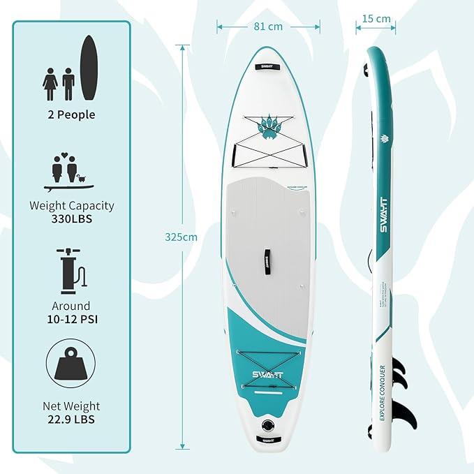 Inflatable Stand Up Paddle Board – Durable SUP for Adults & Youth,33" Wide Blow Up Paddle Board with Paddle, Pump, Backpack,Leash – All Around Stable for All Skill Levels, Carries up to 450 lbs-StrideForce Fitness