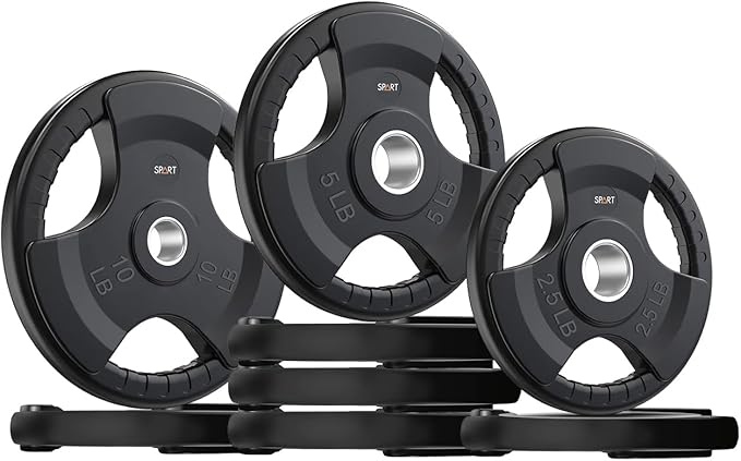 SPART Weight Plate 2-Inch Rubber Coated Olympic Grip Plate for Barbell,Solid Cast Iron Weight Plates in Pairs or Single for Strength Training,Weightlifting,Crossfit,Home Gym(5LB/10LB/25LB/35LB/45LB)-StrideForce Fitness