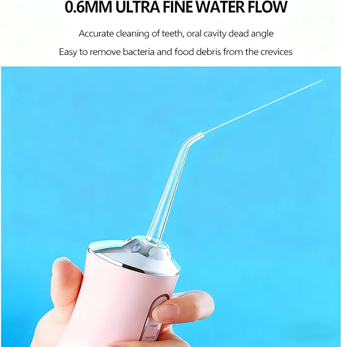 Water Dental Flosser Teeth Pick, Cordless Portable Oral Irrigator for Teeth, Dentures, and Braces 4 Modes & Jet Tips, IPX7 Waterproof (Pink)
