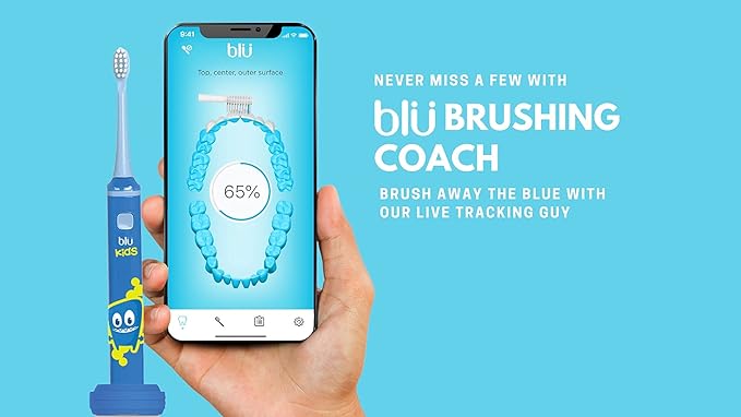 Blu Smart Bluetooth Enabled Kids Toothbrush with Live Tracking App to Teach Children Healthy Brushing Habits, Share Results with Your Dentist (Blue). Wireless Rechargeable Electric.