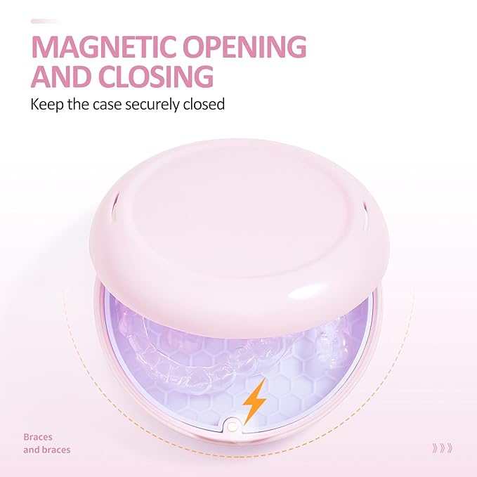 Retainer Case with Mirror,Slim Aligner Case with Vent Holes,Cute Dental Brace Box with Retainer Removal Tool and Brush (Pink)