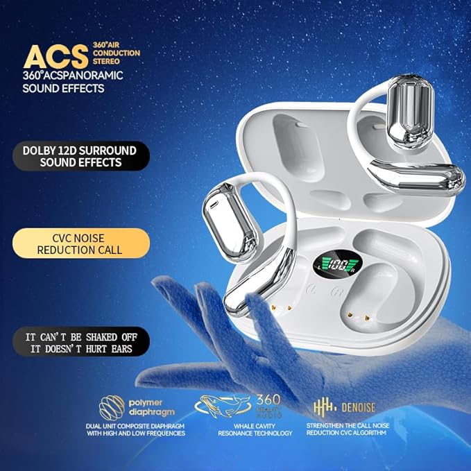 Wireless Earbuds Bluetooth Earbuds Built-in Mic with Ear Hooks 50H Playtime Ear Buds LED Display Charging Case Waterproof Design for Running Fitness (White)-StrideForce Fitness