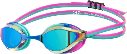ARENA Unisex Python Racing Swim Goggles for Men and Women Anti-Fog No Leak Max Comfort Dual Strap, Mirror/Non-Mirror Lens-StrideForce Fitness