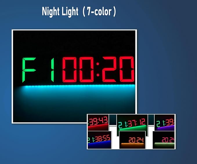 26'' Extra Large Home Gym Timer Clock, Programable Workout Interval Timer, Digital Wall Clock, with 7-Color Night Light, 8 Alarm Clocks, Calendar/Temperature, Countdown & Stopwatch (Green)-StrideForce Fitness