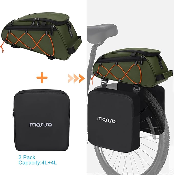 MOSISO Bike Rack Bag with 2 Removable Panniers, Waterproof Bike Trunk Cooler Storage Handbag Insulated Bicycle Rear Seat Pouch, Bicycle Storage Saddle Shoulder Bag Cycling Luggage Pouch, Army Green-StrideForce Fitness