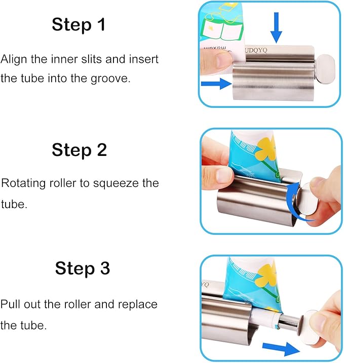Toothpaste Squeezer - Metal Tube Squeezer Stainless Steel Tube Wringer UDQYQ Toothpaste seat Holder Stand (3 Pack)