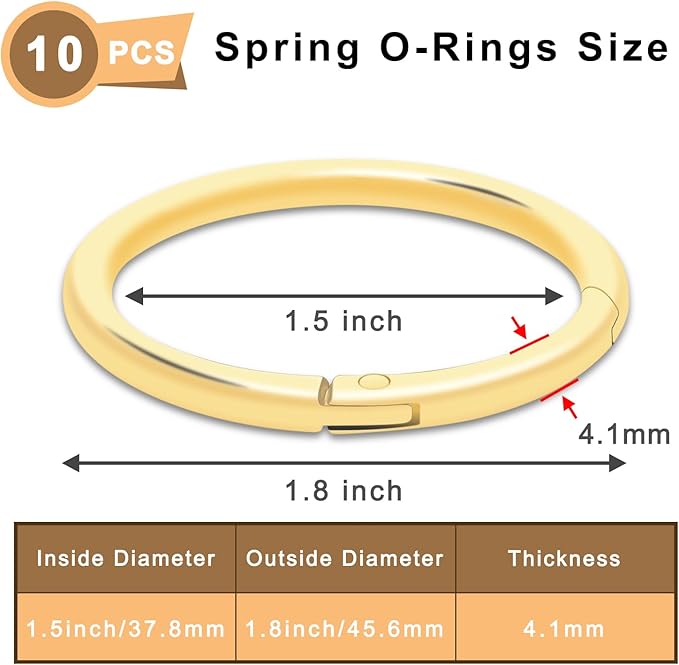 10Pack 1-1/2" Large Round Carabiner Clips, Metal Spring O Rings for Organizer Key Rings, Paracord Keychain Lanyard, Pet Chains, Purse Hardware, Key Snap Hooks DIY Accessory (Gold)-StrideForce Fitness